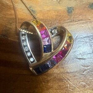 10k Multicolor Heart Pendant Necklace